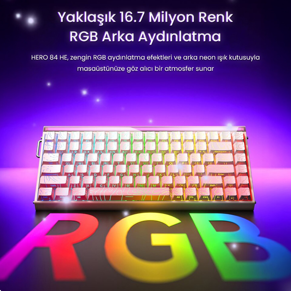Aula Hero 84 He Black King Switch Hot Swap RGB Beyaz Kablosuz Gaming Klavye