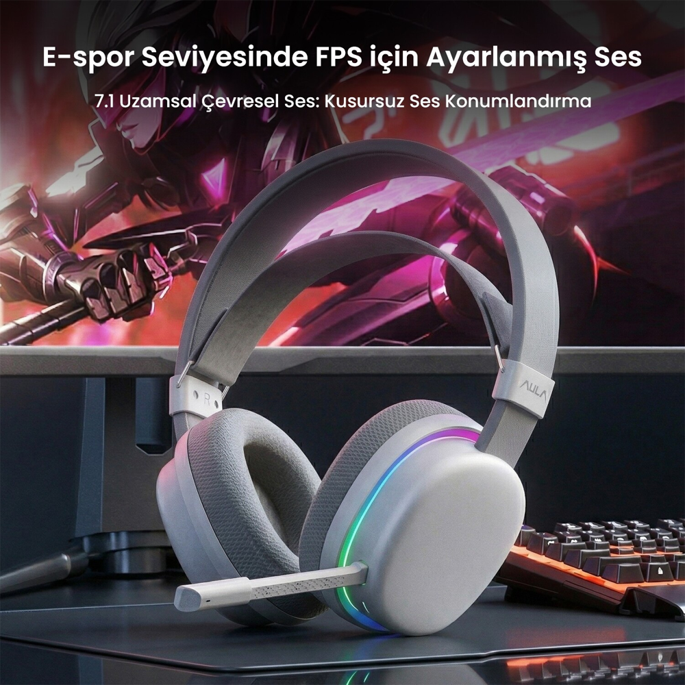 Aula G7 Tri Mode RGB Kablosuz Beyaz Gaming Kulaklık