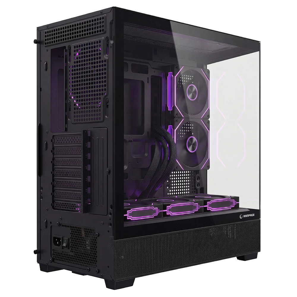 Rampage HYDRA V5 850W 80+ Bronze Tempered Glass 6*12cm ARGB Siyah ATX Gaming Kasa