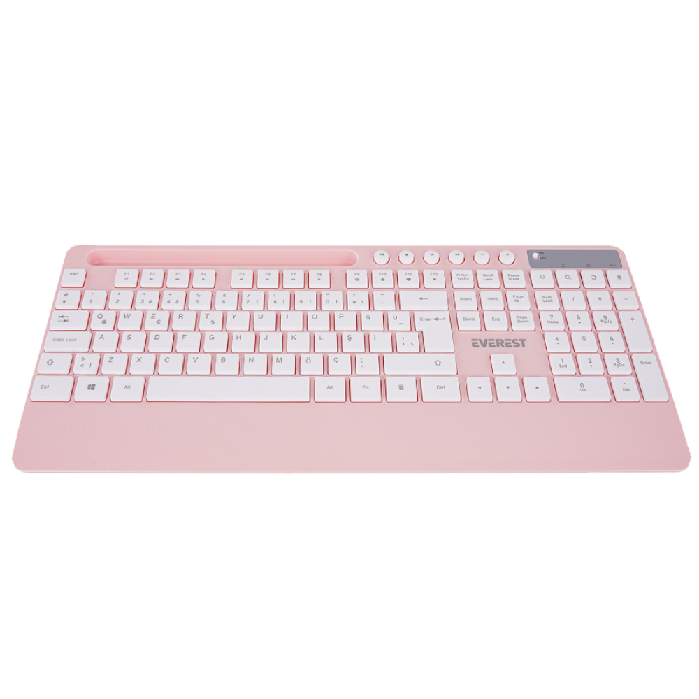 Everest KM-9676 Telefon Standlı Beyaz/Pembe Kablosuz Klavye Mouse Set
