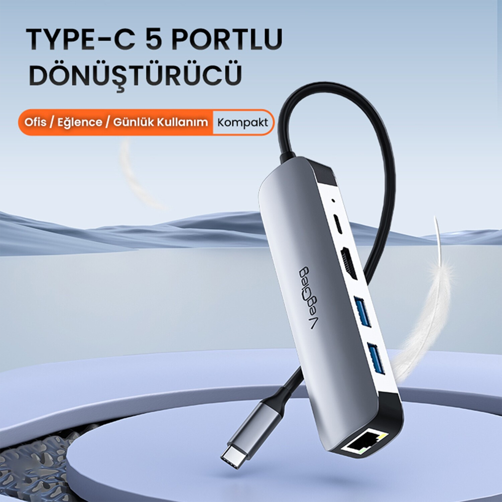 VegGieg 4K/30Hz HDMI 100Mbps Ethernet USB2.0 USB3.0 Type-C Çoklayıcı Hub