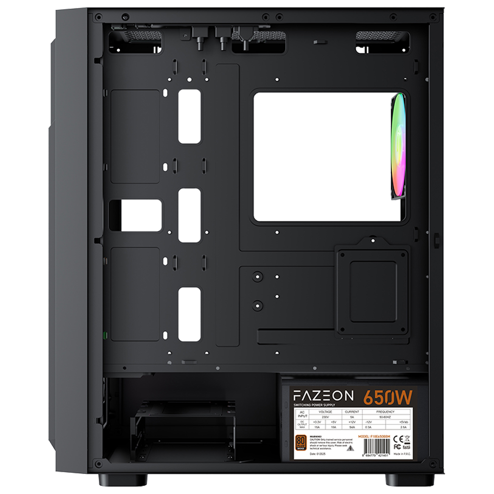 FAZEON F18 650W 80+ Bronze Tempered Glass Mesh 4x ARGB Fanlı USB 3.0 Siyah E-ATX Bilgisayar Kasası