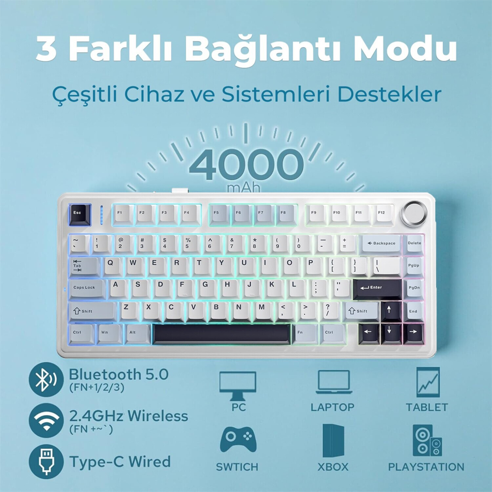 Aula F75 Reaper Switch Hot Swap TKL RGB Lacivert Kablosuz Gaming Klavye