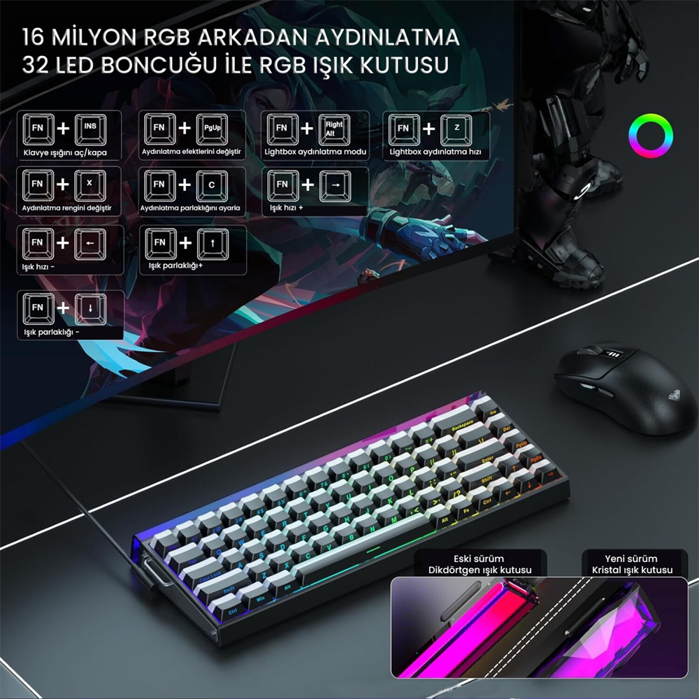 Aula Hero 68 HE Jade King Switch Hot Swap TKL RGB Neon Siyah Kablolu Gaming Klavye