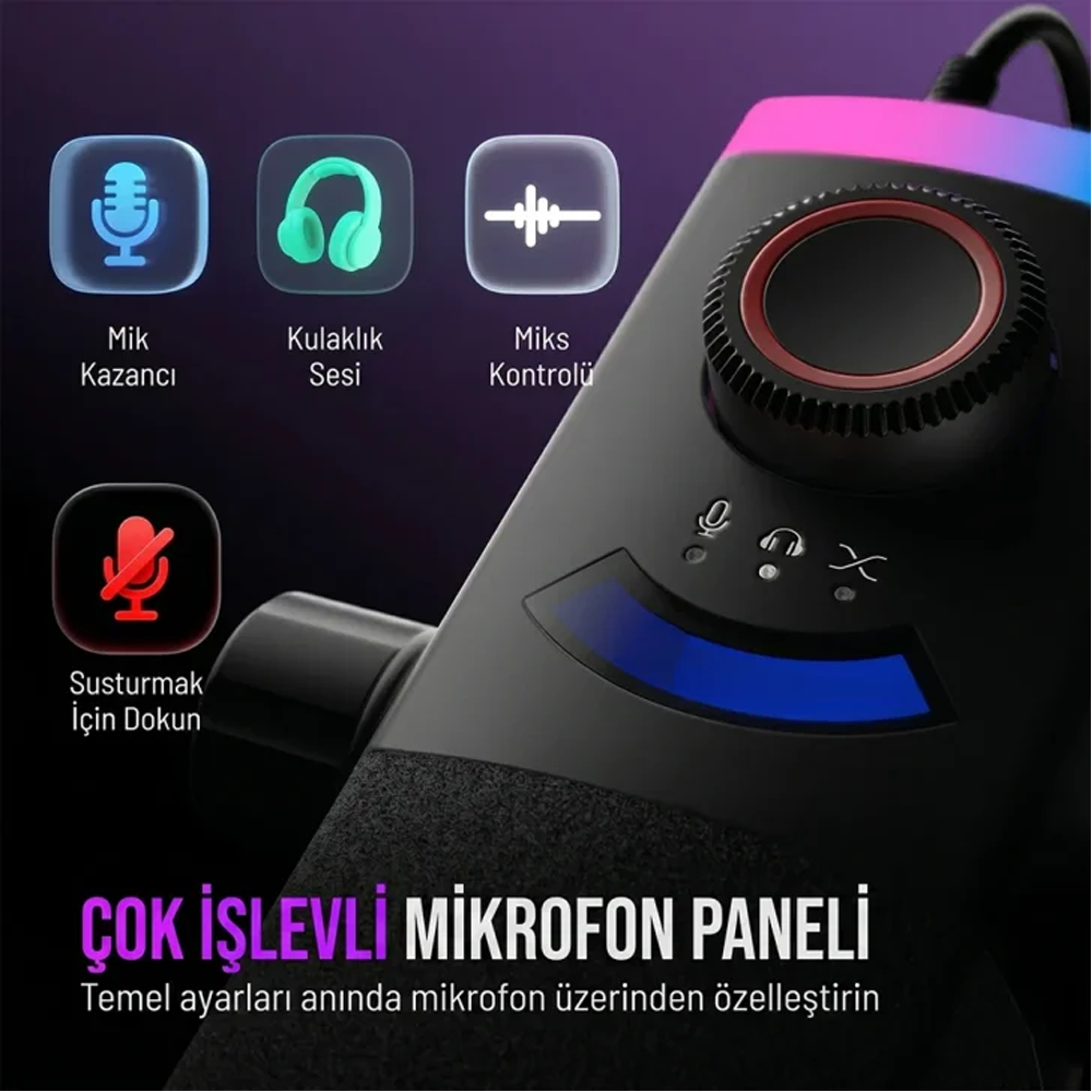 Fifine Ampligame AM8PROT XLR/USB RGB Dinamik Beyaz Mikrofon Seti