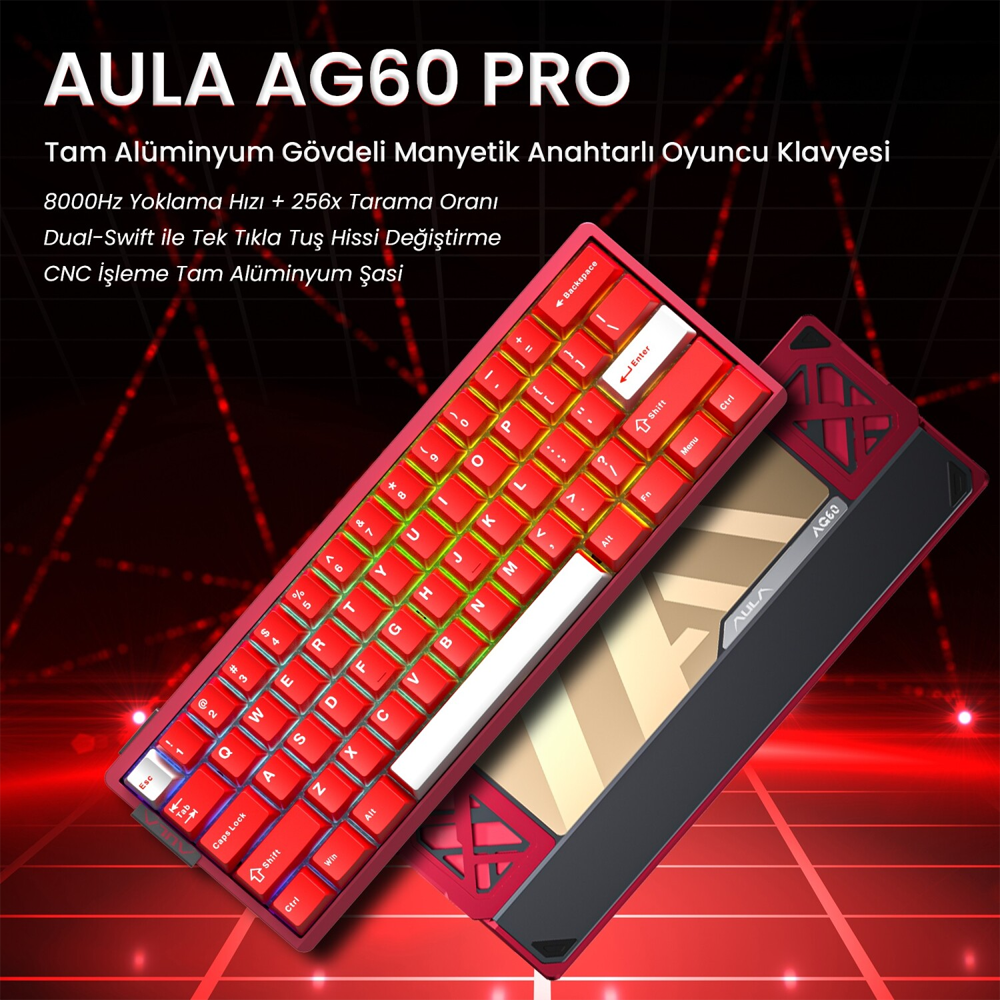 Aula AG60 Pro Aether Switch Hot Swap RGB Kıırmızı Kablosuz Gaming Klavye