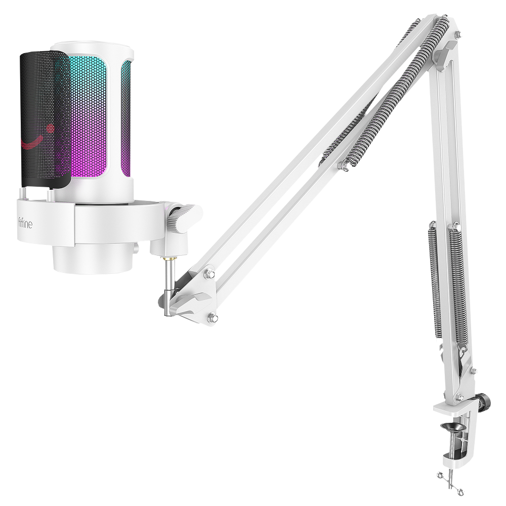 Fifine Ampligame A8T USB RGB Beyaz Yayıncı Bilgisayar Mikrofonu