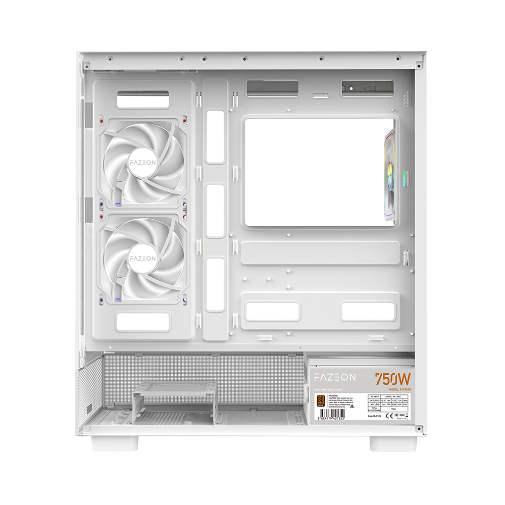 FAZEON F17 750W 80+ Bronze Tempered Glass Mesh 3x ARGB Fanlı USB 3.0 Beyaz ATX Bilgisayar Kasası