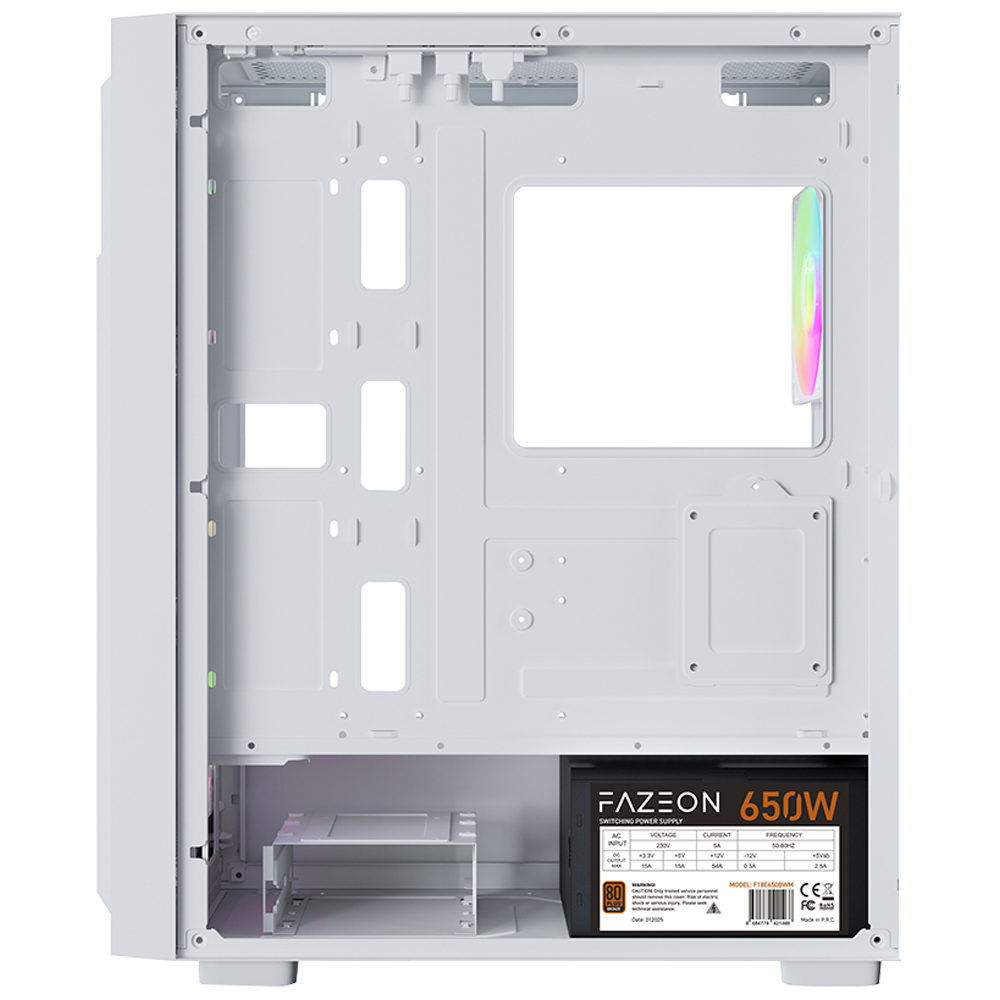 FAZEON F18 650W 80+ Bronze Tempered Glass Mesh 4x ARGB Fanlı USB 3.0 Beyaz E-ATX Bilgisayar Kasası