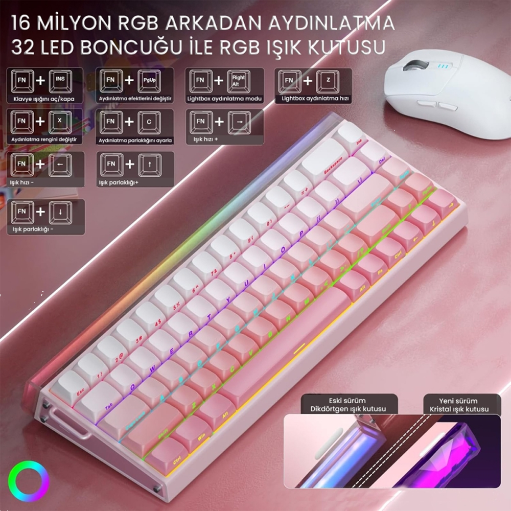 Aula Hero 68 HE Black King Switch Hot Swap TKL RGB Neon Pembe Kablolu Gaming Klavye