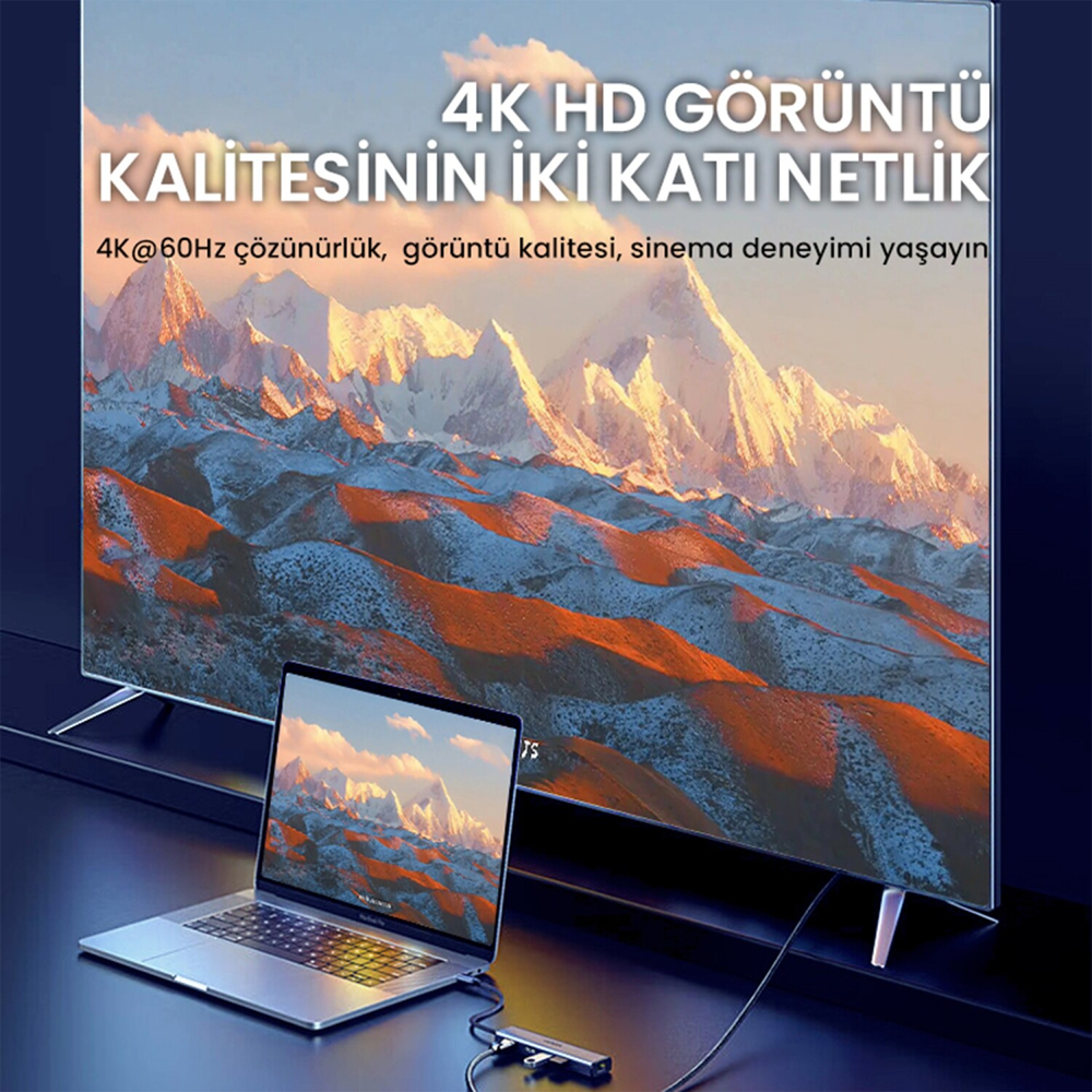 VegGieg 4K/30Hz HDMI 100Mbps Ethernet USB2.0 USB3.0 Type-C Çoklayıcı Hub