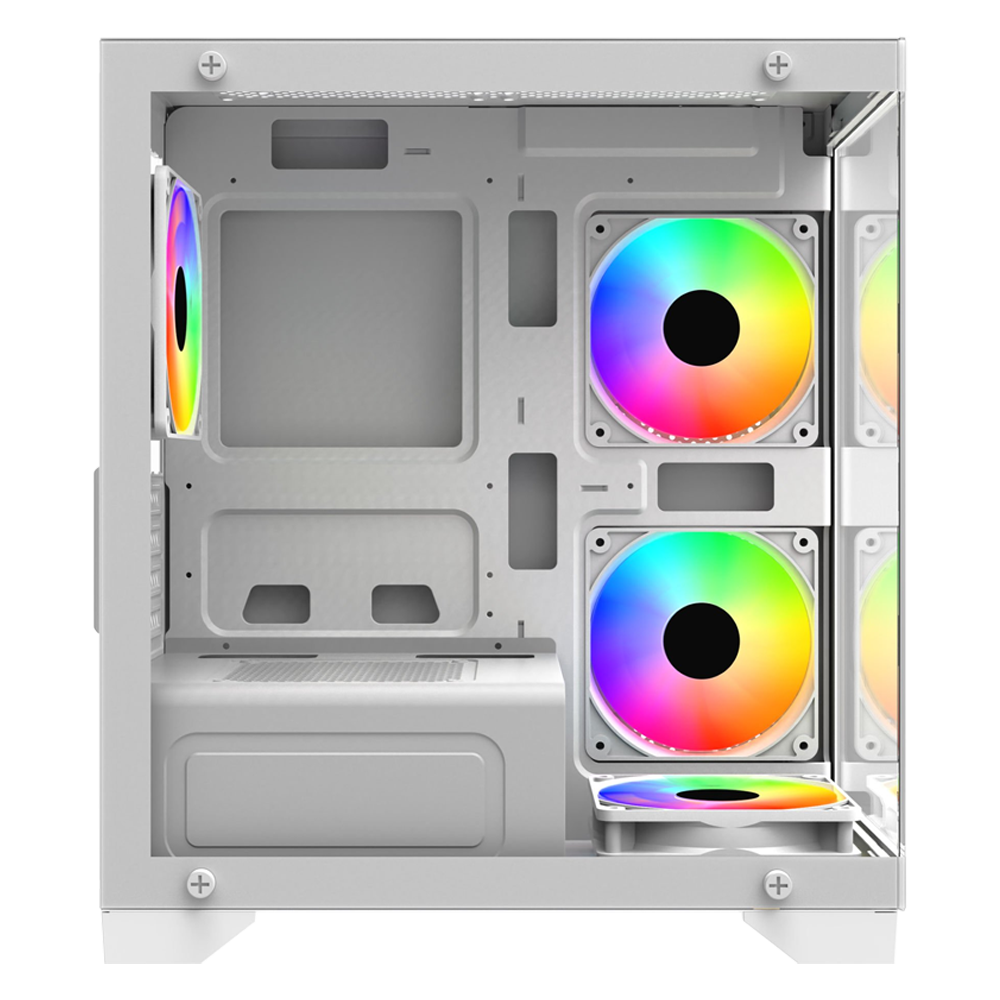 GameBooster M6001W 600W SeaView Tempered Glass Rainbow Beyaz mATX Kasa