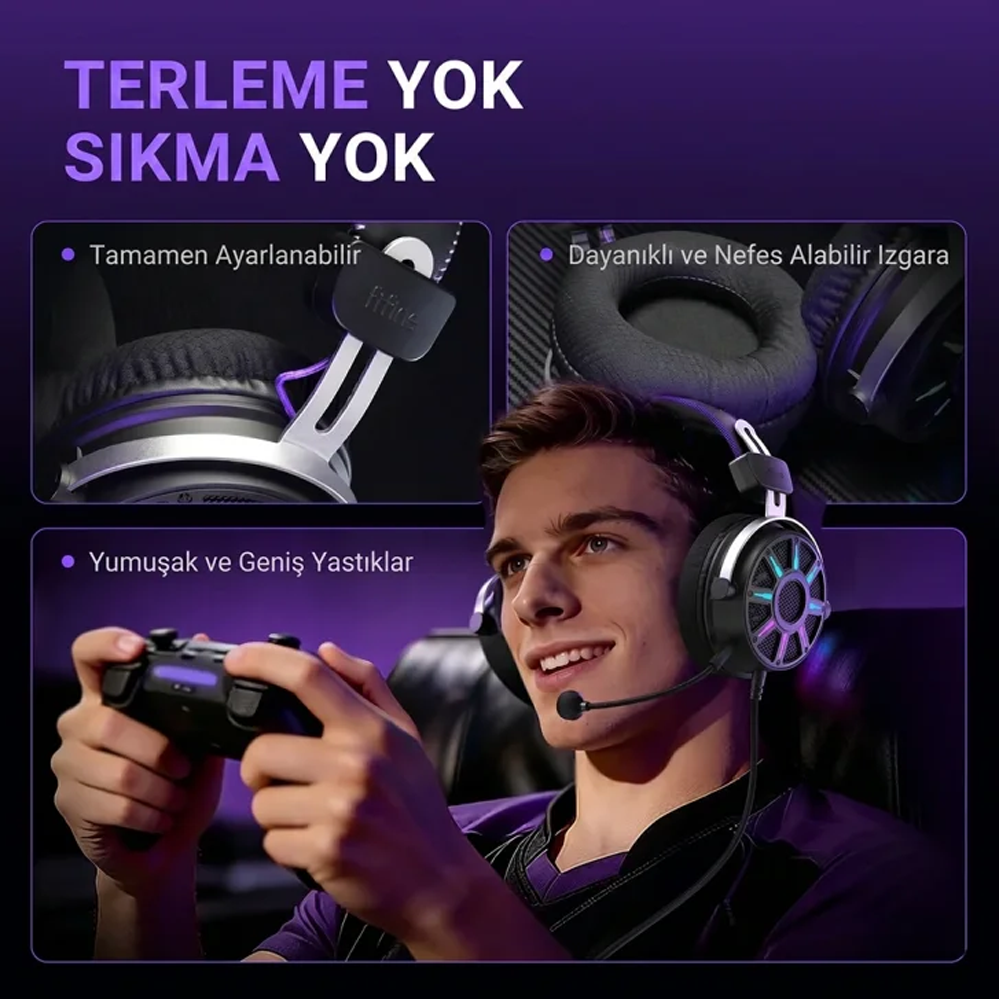 Fifine Ampligame H19 Mikrofonlu 7.1 RGB Siyah Gaming Kulaklık