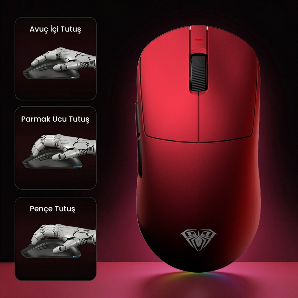 Aula V9 Ultra Lightweight PAW3950 42000 DPI 8000Hz Kablosuz Kırmızı E-Spor Gaming Mouse