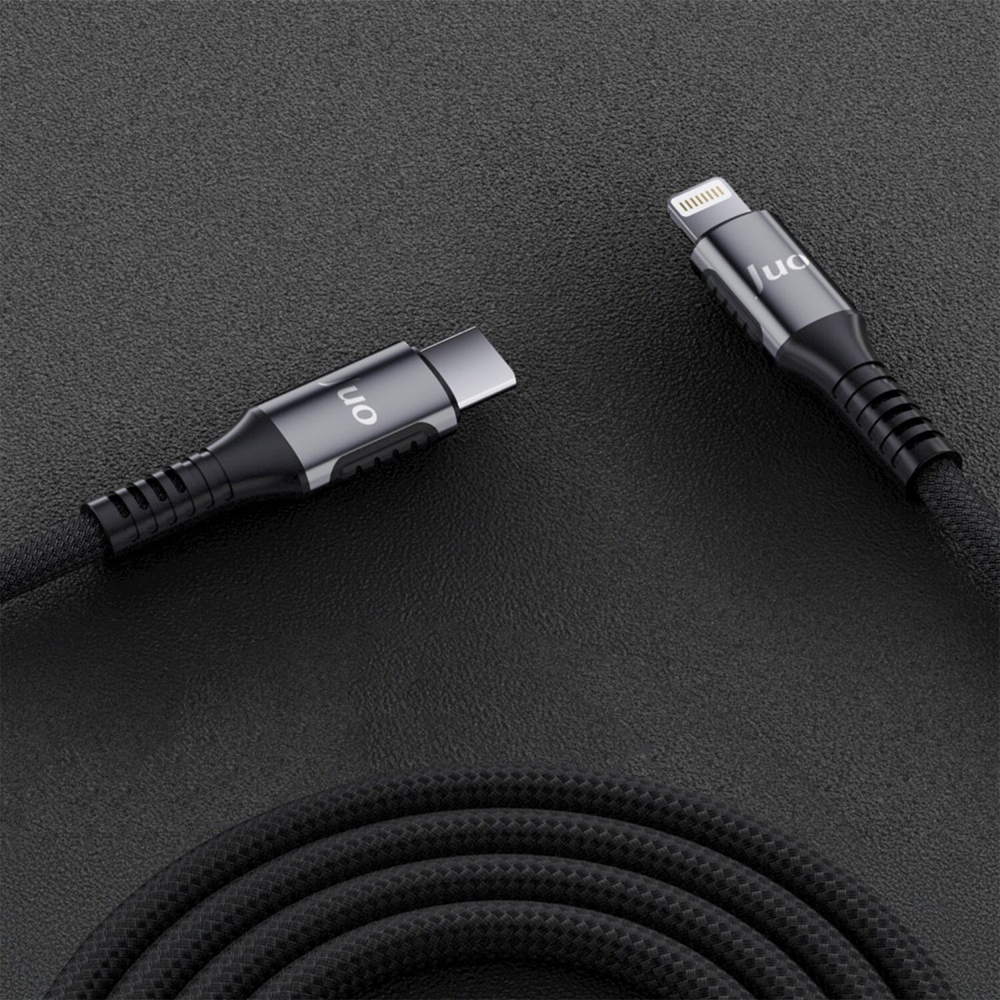 Juo 27W Type-C Lightning İphone İpad Örgülü Siyah Hızlı Şarj ve Data Kablosu 2 Metre