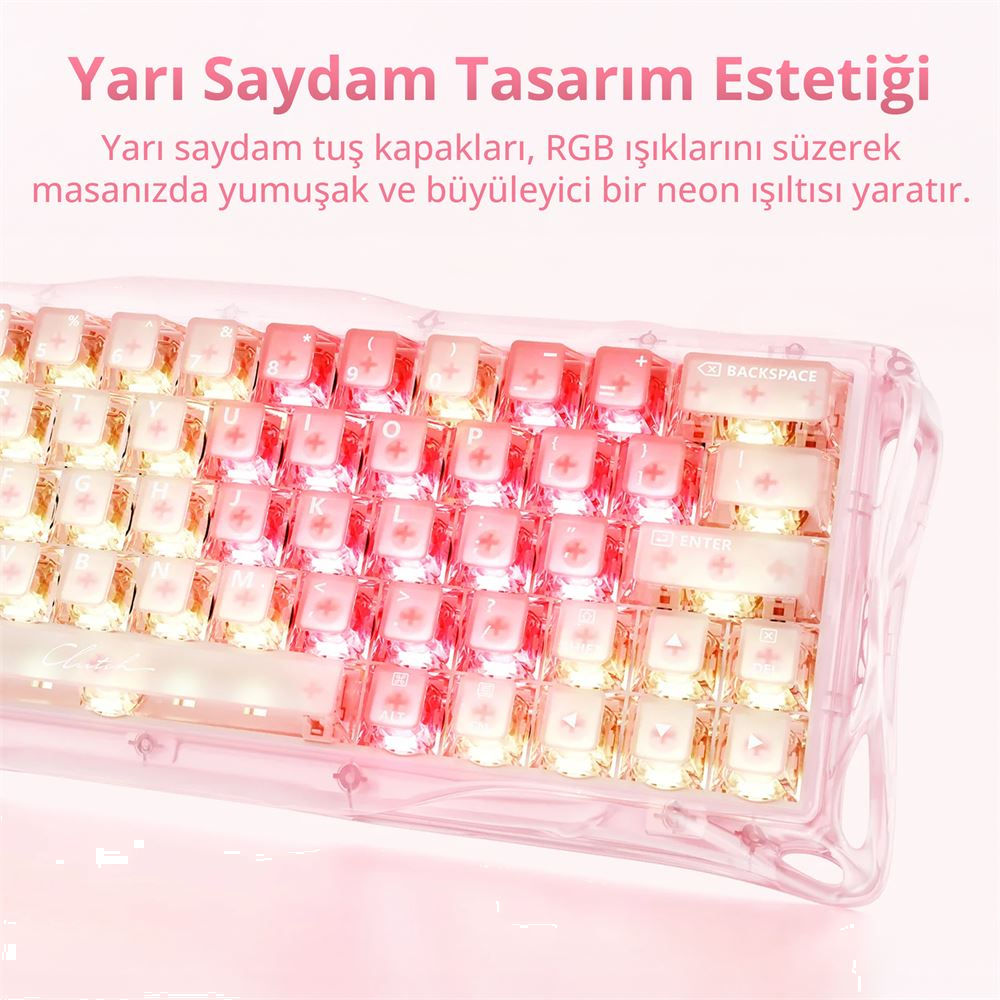 GravaStar Mercury V60 Manyetik Switch RGB İngilizce Q Crystal Rose Kablolu Gaming Klavye