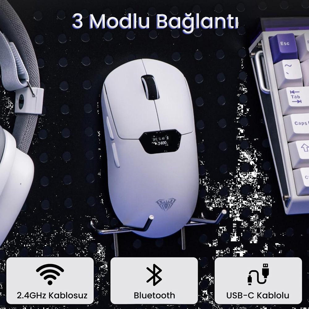 Aula SC390 Pro PAW3311 20000 DPI 1000Hz Kablosuz Beyaz Gaming Mouse