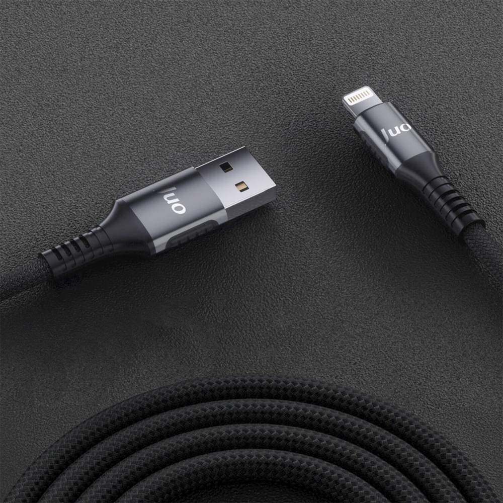 Juo 12W 2.4A USB-A Lightning İphone İpad Örgülü Siyah Data Ve Hızlı Şarj Kablosu 1 Metre