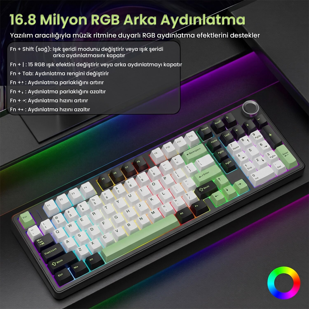 Aula F99 Pro Star Vector Switch Hot Swap RGB Yeşil Kablosuz Mekanik Gaming Klavye