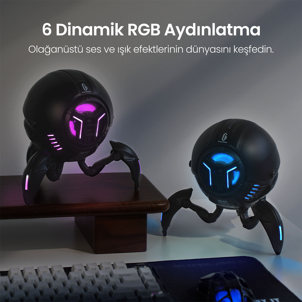 GravaStar Mars Pro 20W 2000mAh Led Işıklı Siyah Bluetooth Hoparlör