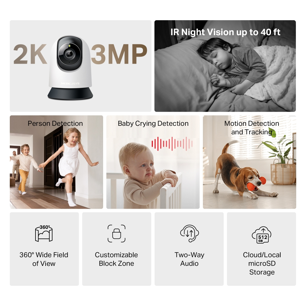 MERCUSYS MC210 Yatay/Dikey Hareketli Wi-Fi Güvenlik Kamerası 4lü
