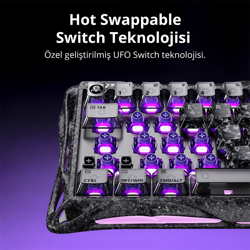 GravaStar Mercury V60 Pro Manyetik Switch RGB İngilizce Q Cyber Frost Black Kablolu Gaming Klavye