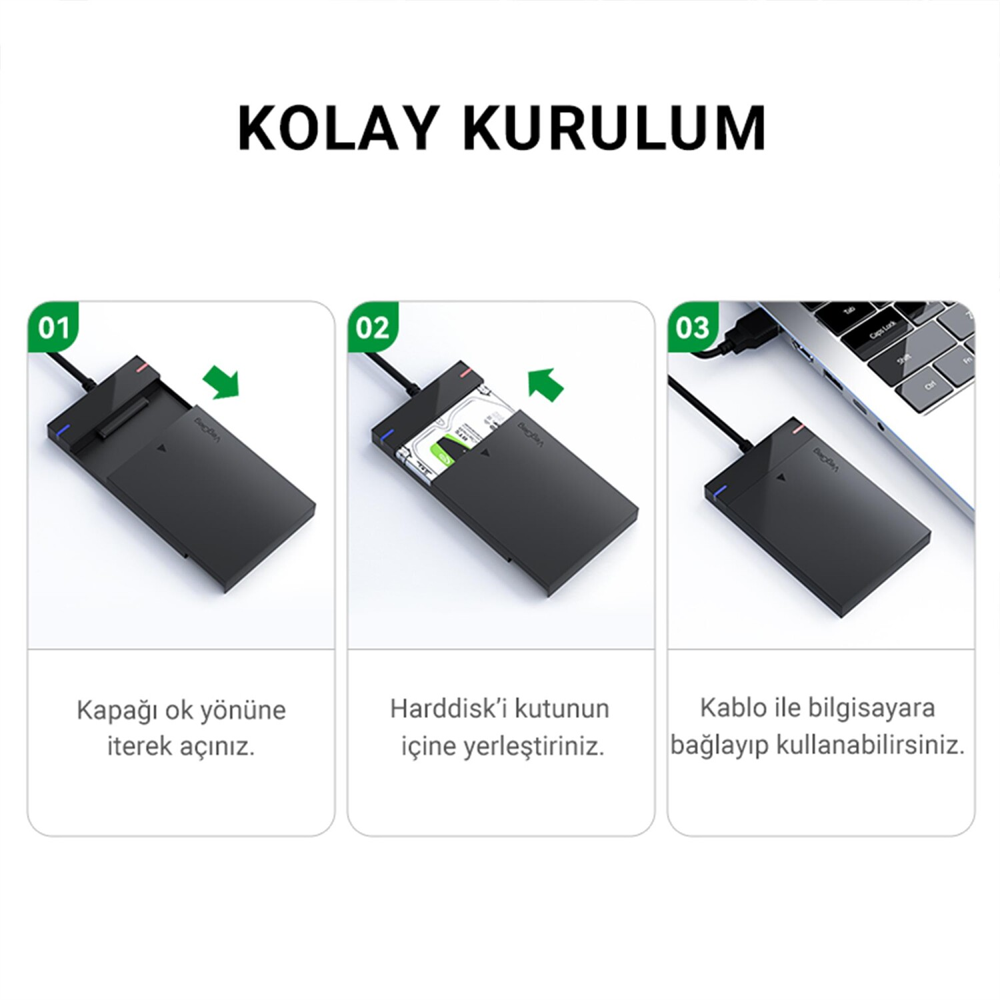 VegGieg USB 3.0 Micro B 2.5" SATA SSD Hard Disk Kutusu
