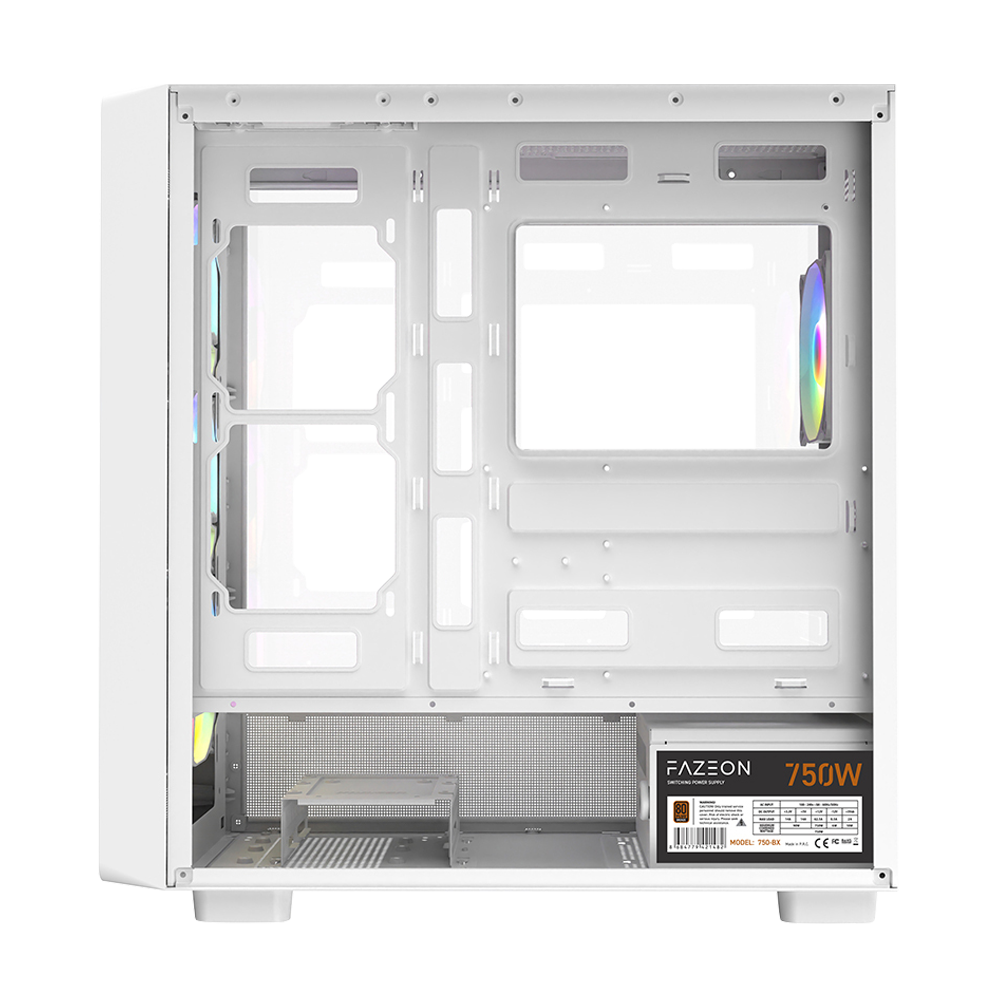 FAZEON F19 750W 80+ Bronze Tempered Glass Mesh 4x ARGB Fanlı USB 3.0 Beyaz ATX Bilgisayar Kasası