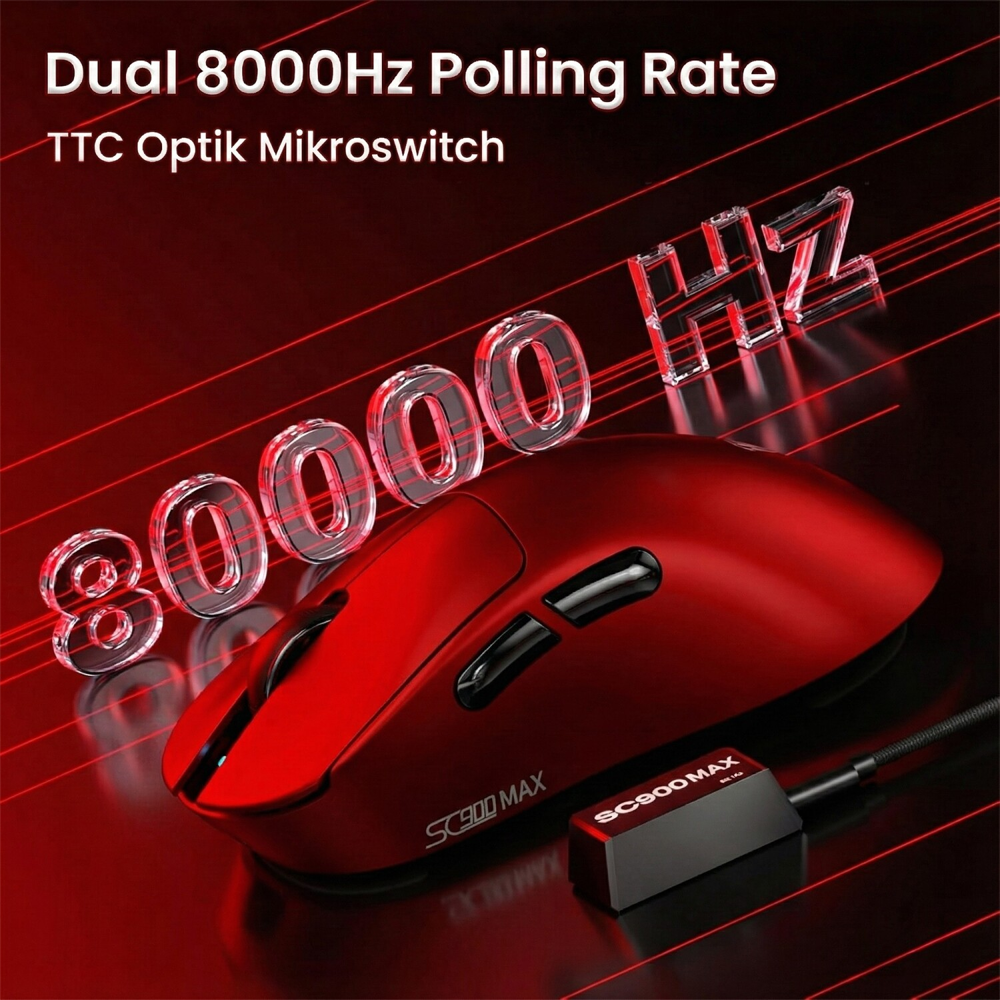 Aula SC900 Max 30000DPI 8000Hz Kırmızı Kablosuz Gaming Mouse