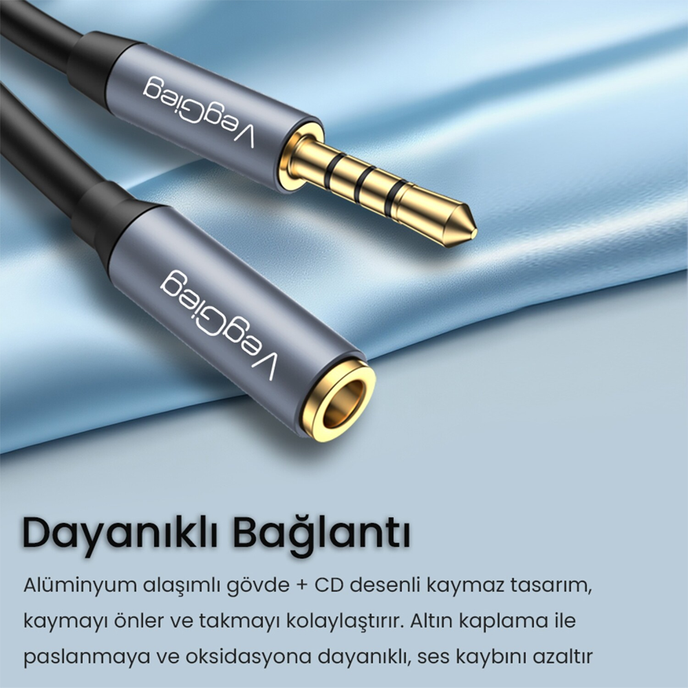 VegGieg 3.5mm TRRS AUX Kulaklık Mikrofon Ses Uzatma Kablosu 1Metre
