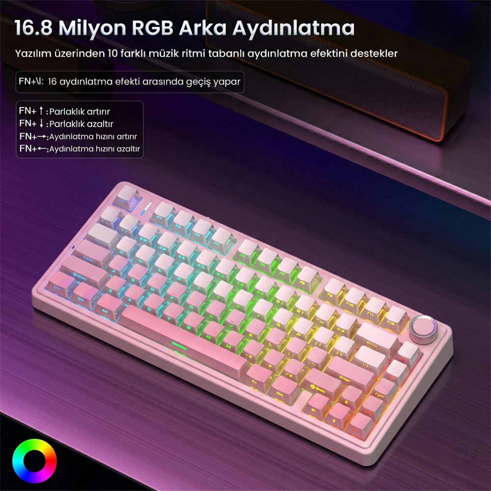 Aula F75 Cotton Candy Switch Hot Swap TKL RGB Pembe Kablosuz Mekanik Gaming Klavye