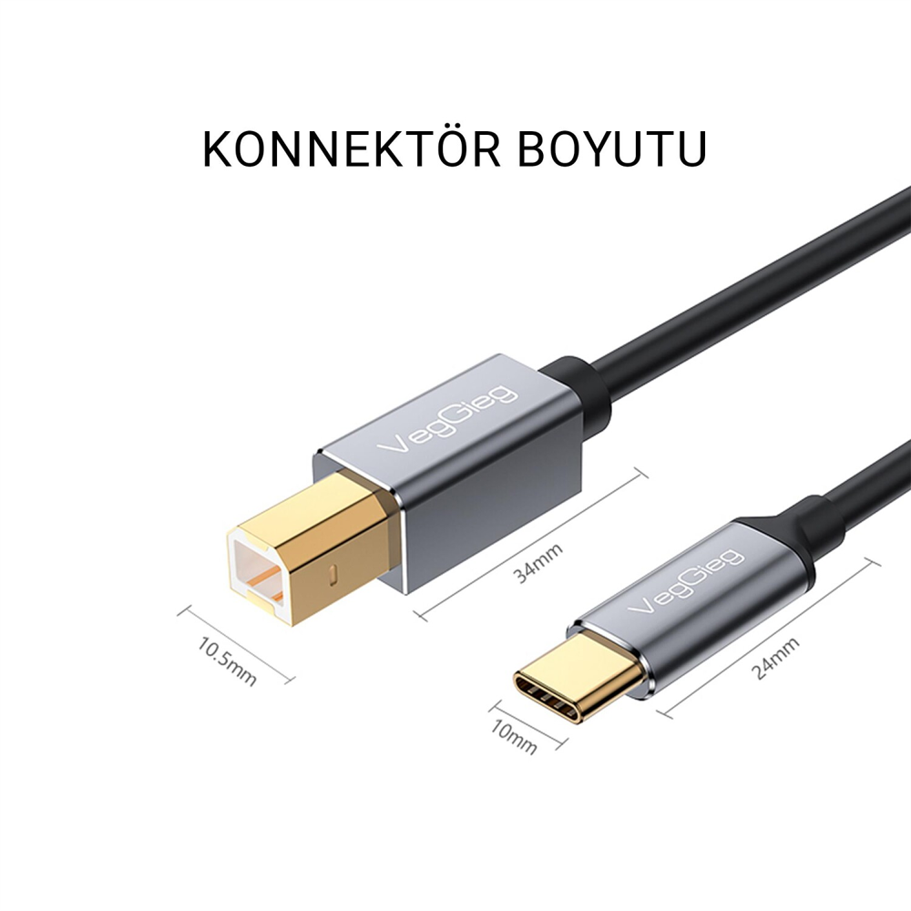 VegGieg Type-C USB-B Yazıcı Kablosu 1.5 Metre