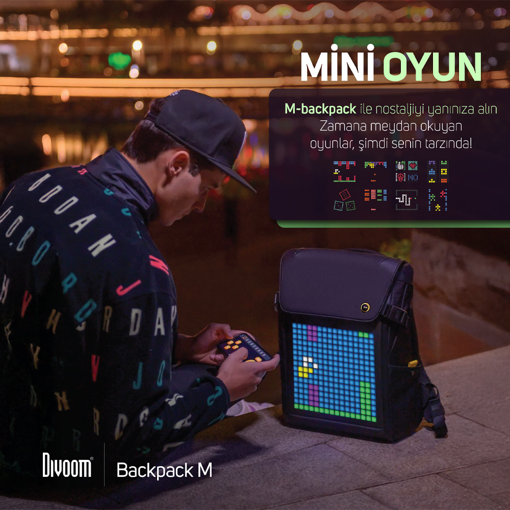 Divoom Pixoo M Ledli Ekran APP Kontrollü Akıllı Siyah Sırt Çantası