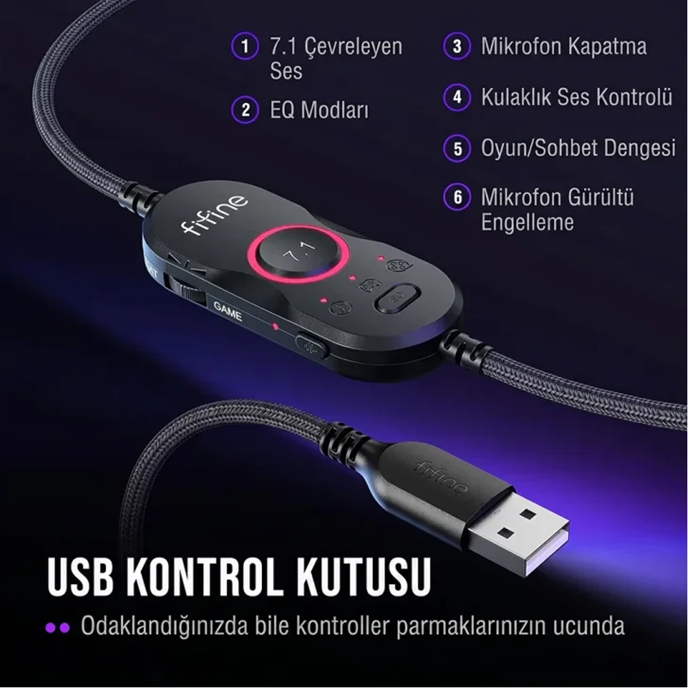 Fifine Ampligame H13 Mikrofonlu 7.1 RGB Beyaz Gaming Kulaklık