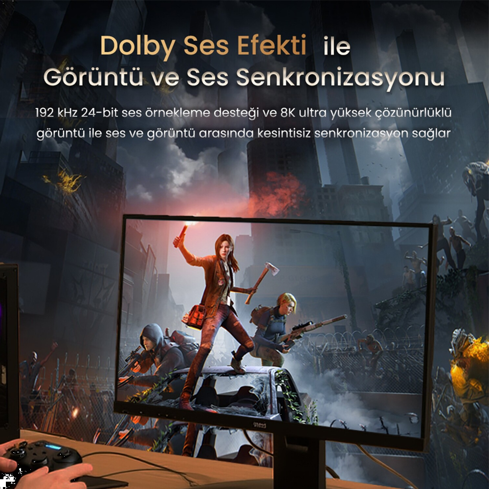 VegGieg Type-C to DP Kablo 8K 60Hz 4K 240Hz HDR ARC 48Gbps Örgülü Çift Yönlü 1 Metre Görüntü Kablosu