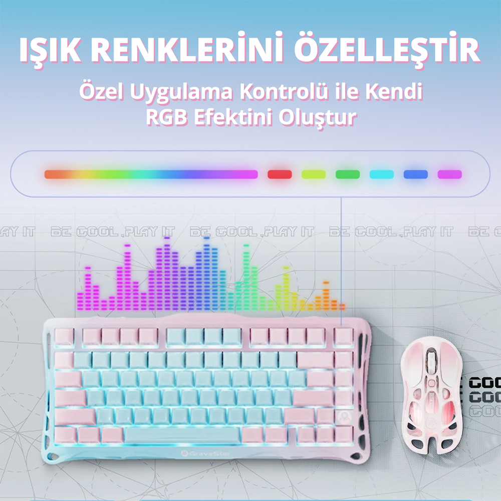 GravaStar Mercury K1 Lite RGB Linear Switch İngilizce Q Lumen Rose Kablosuz Gaming Klavye