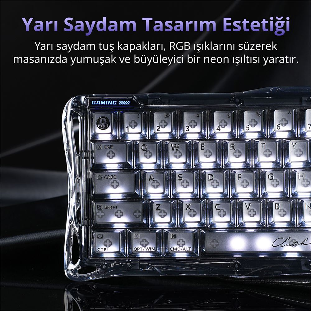 GravaStar Mercury V60 Manyetik Switch RGB İngilizce Q Onyx Crystal Kablolu Gaming Klavye