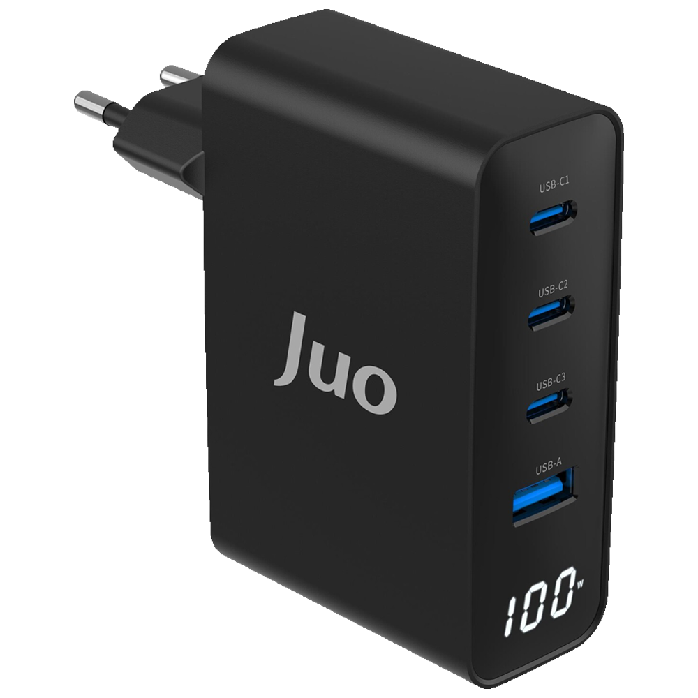 Juo 100W GaN Led Ekranlı 3 Type-C + USB-A Hızlı Şarj Cihazı iPhone & Macbook & Notebook Şarj Aleti