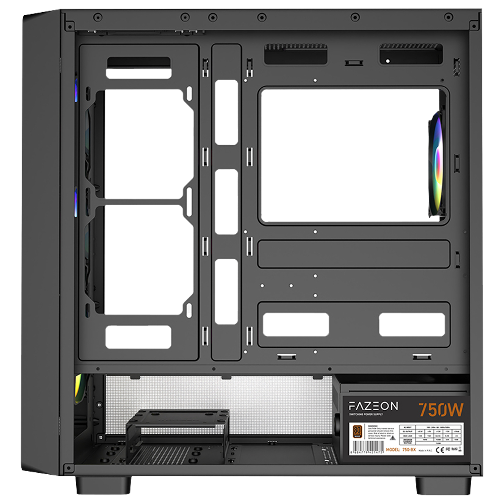 FAZEON F19 750W 80+ Bronze Tempered Glass Mesh 4x ARGB Fanlı USB 3.0 Siyah ATX Bilgisayar Kasası