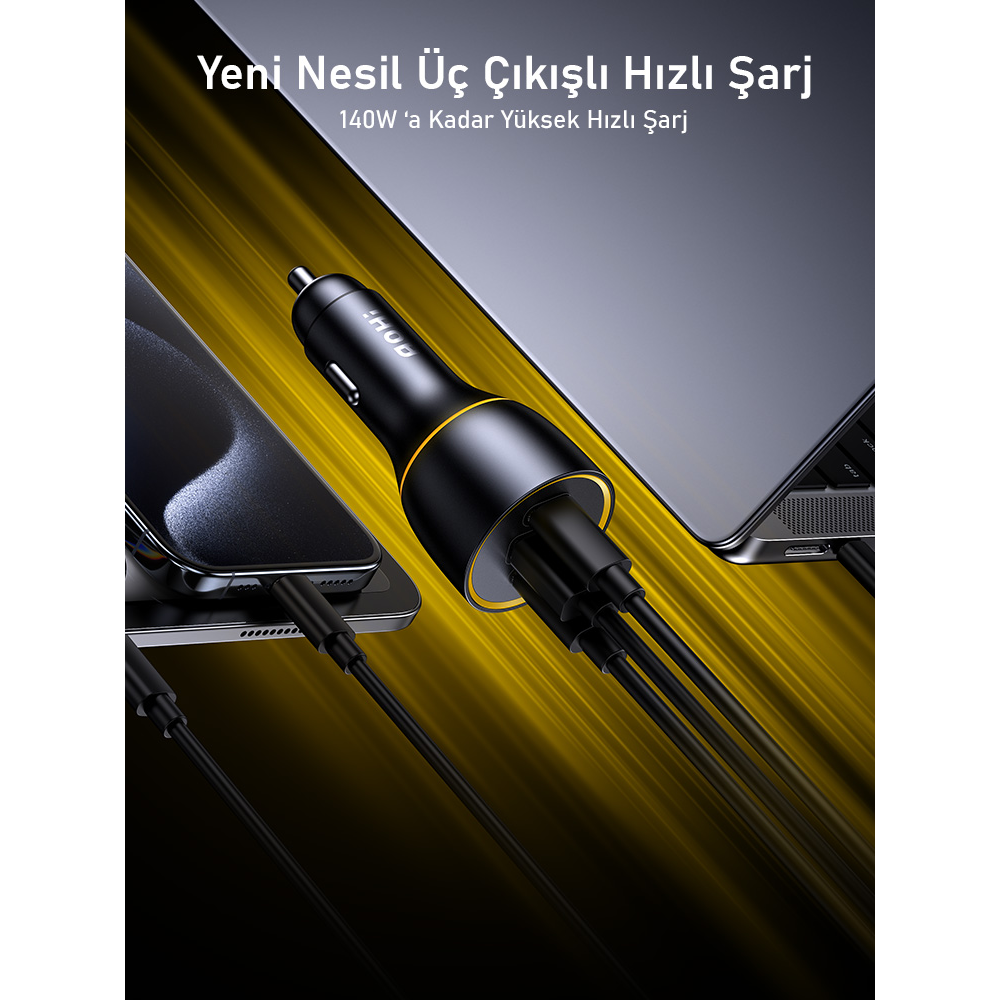 AOHI Superauto Araç İçi Şarjı, 3 Portlu PD 170W Type-C ve USB-A Girişli, USB, Siyah Hızlı Şarj Çakmaklık Adaptörü