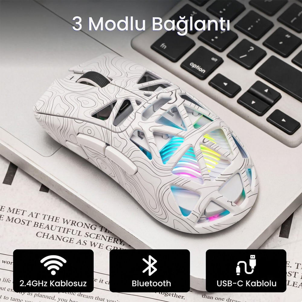 Aula SC620 PAW3311 12000 DPI 1000Hz Kablosuz Desenli Beyaz Gaming Mouse