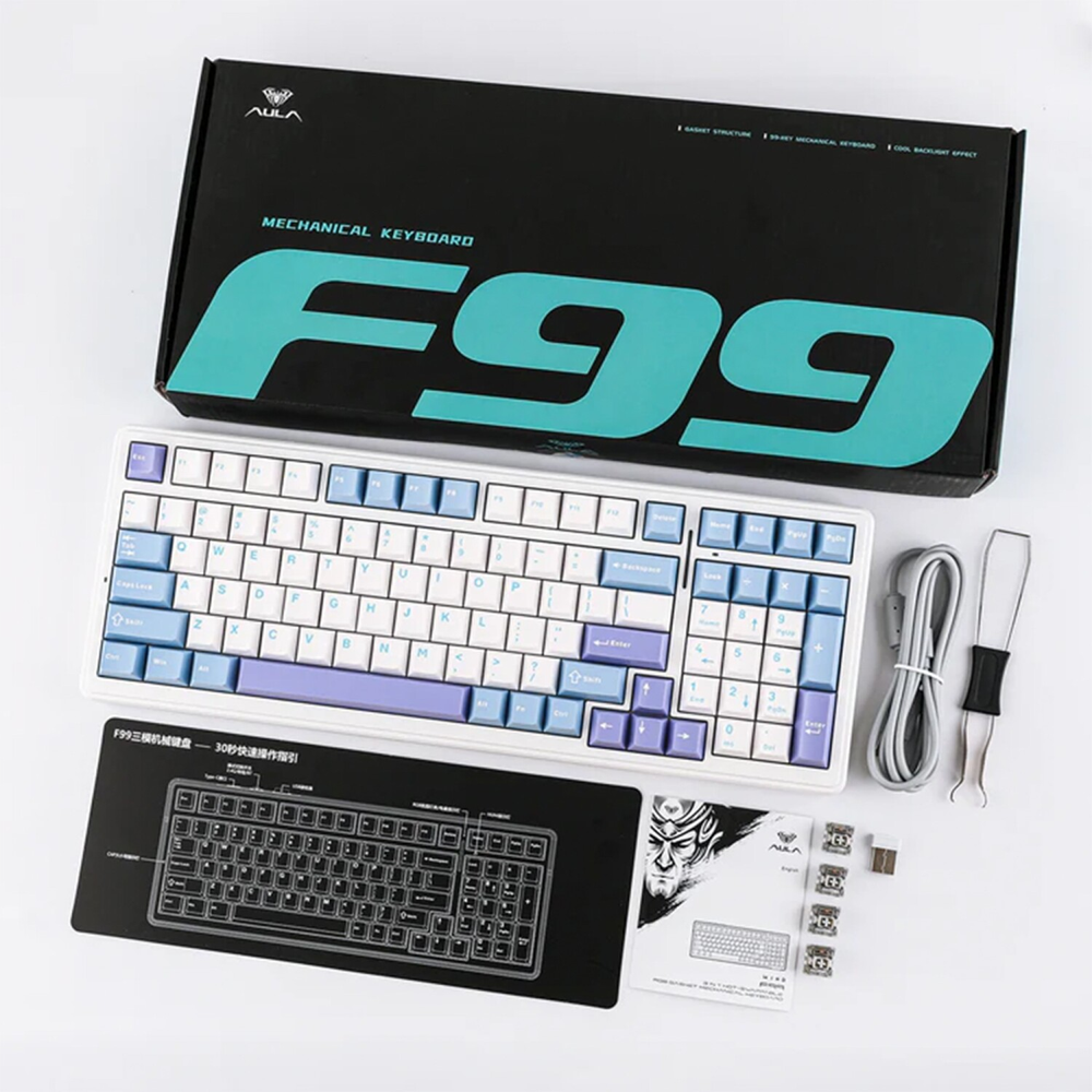 Aula F99 Linear GrayWood V3 Switch Hot Swap RGB Lila Kablosuz Gaming Klavye