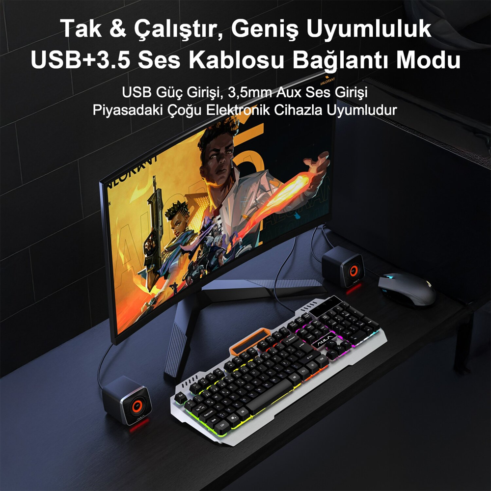 Aula A200 2*3W RGB Siyah Gaming Hoparlör