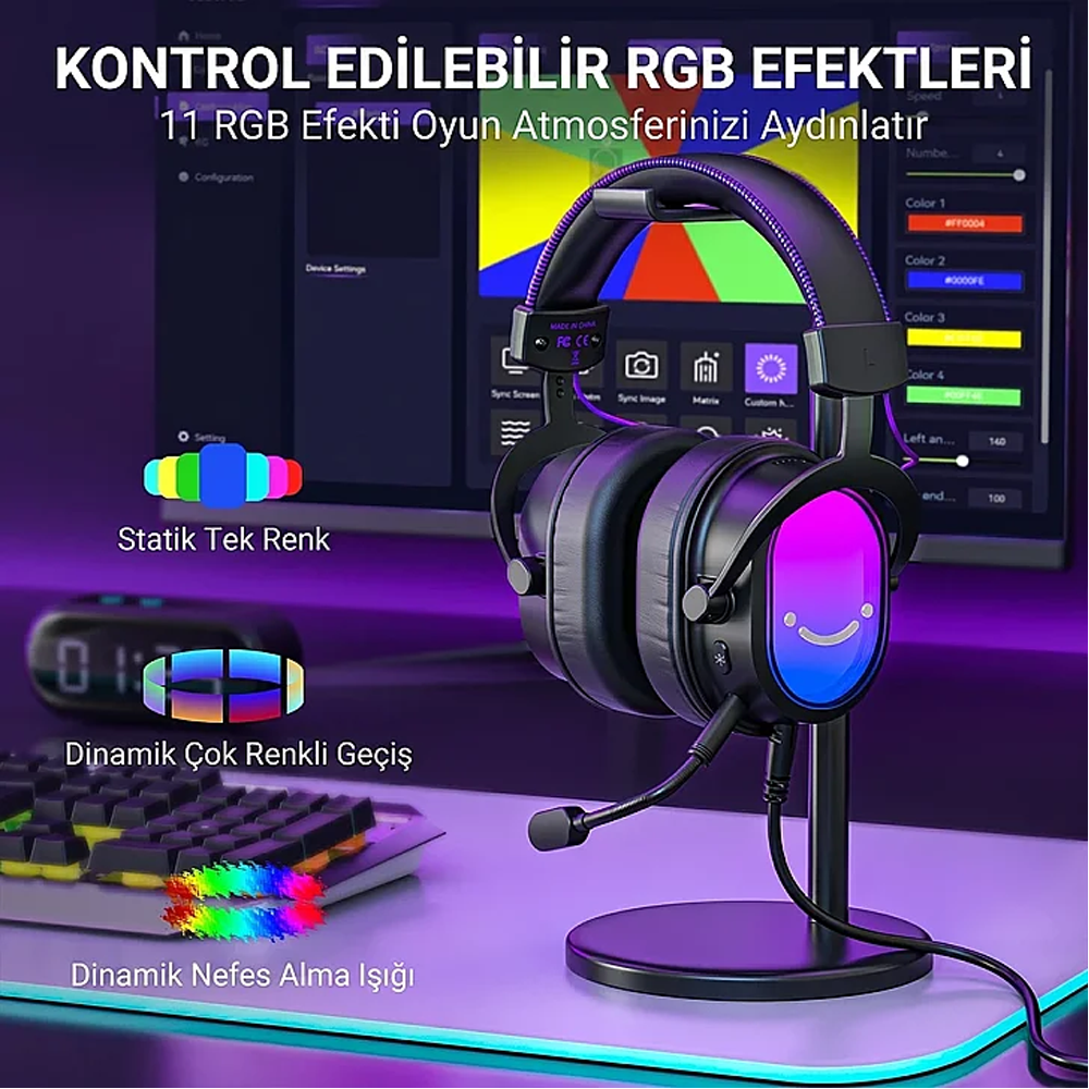 Fifine Ampligame H16 Mikrofonlu 7.1 RGB Siyah Gaming Kulaklık
