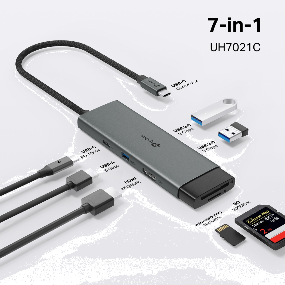 TP-LINK UH7021C USB Type-C HDMI PD SD MicroSD Dönüştürücü Hub