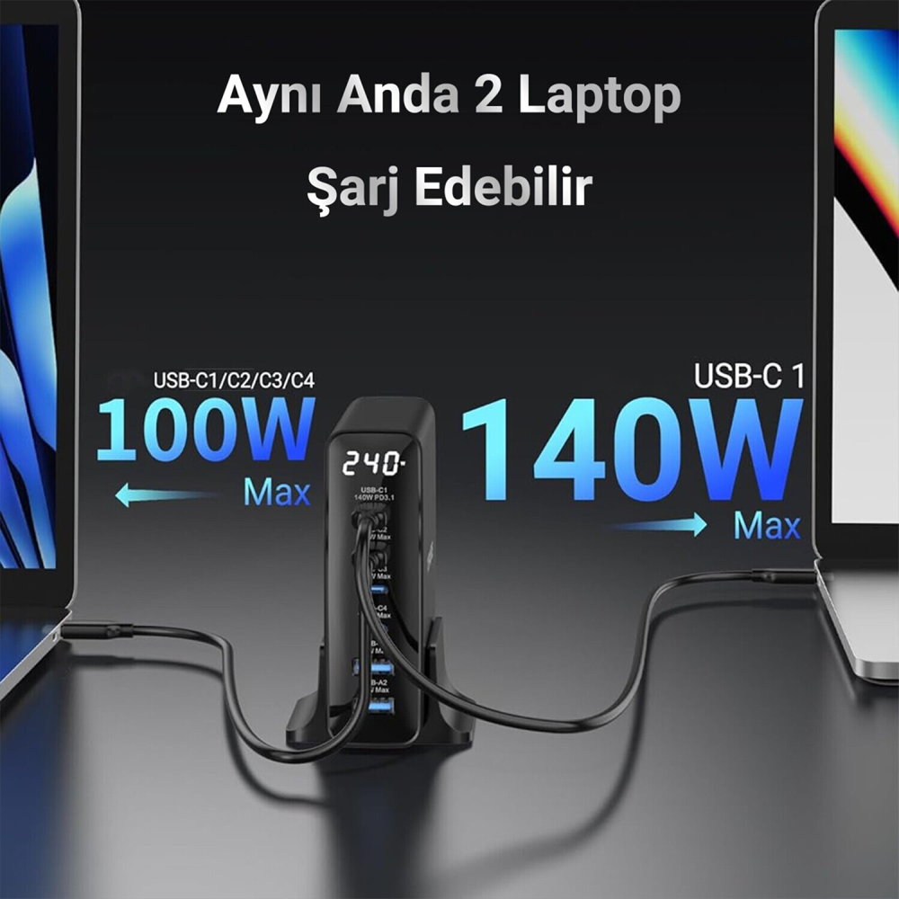 Juo 240W GaN PD 3.1 4 Type-C + 2 USB-A iPhone & MacBook & Laptop Uyumlu Şarj Aleti