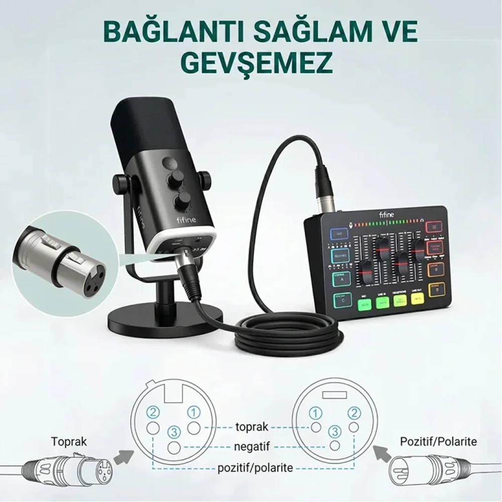 FIFINE L9 Profesyonel XLR Beyaz Mikrofon Kablosu 3 Metre