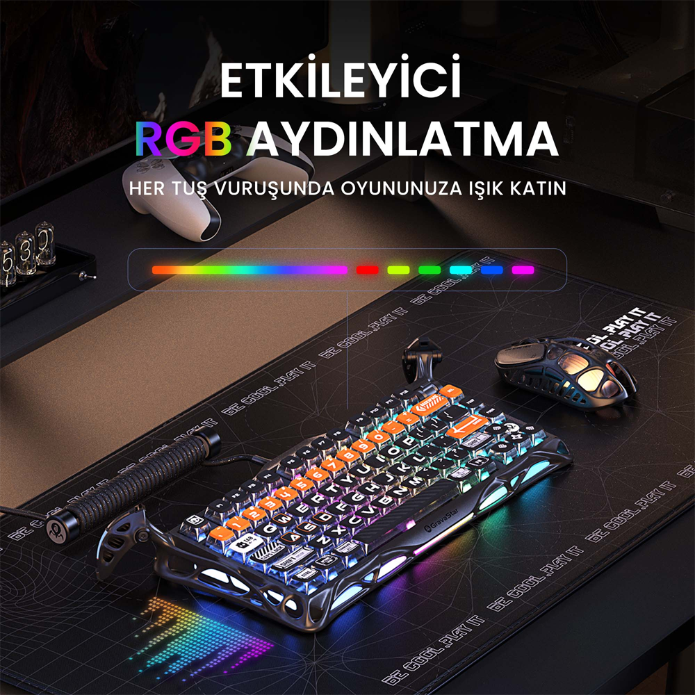 GravaStar Mercury K1 Pro RGB Lineer Switch İngilizce Q CyberFlare Kablosuz Gaming Klavye