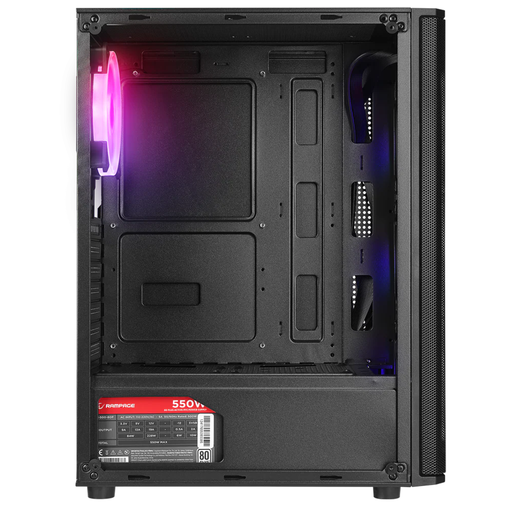 Rampage HELIOS Mesh 550W 80+ Siyah Temperli Cam 4x12cm Rainbow ATX Mid-T Gaming Kasa