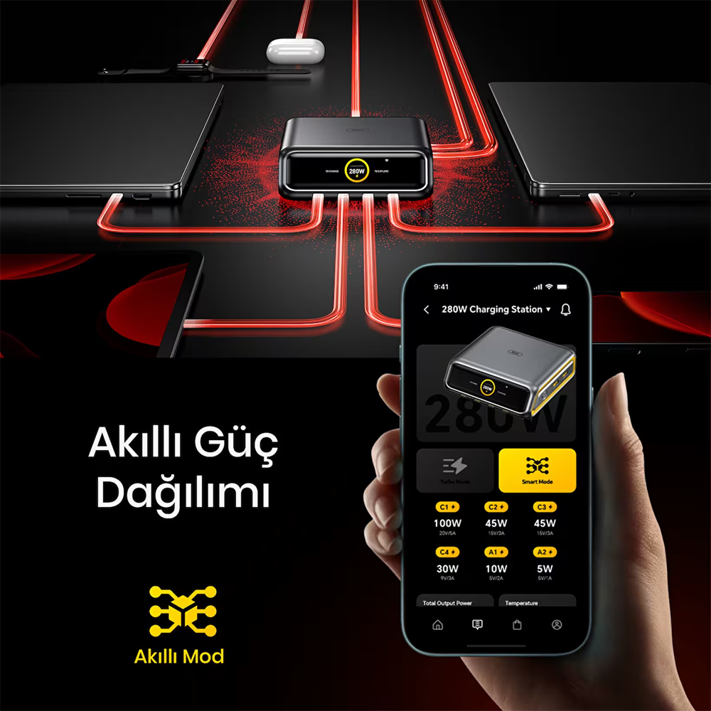 AOHI Magcube Masaüstü USB GaN+ 280W Siyah Hızlı Şarj İstasyonu